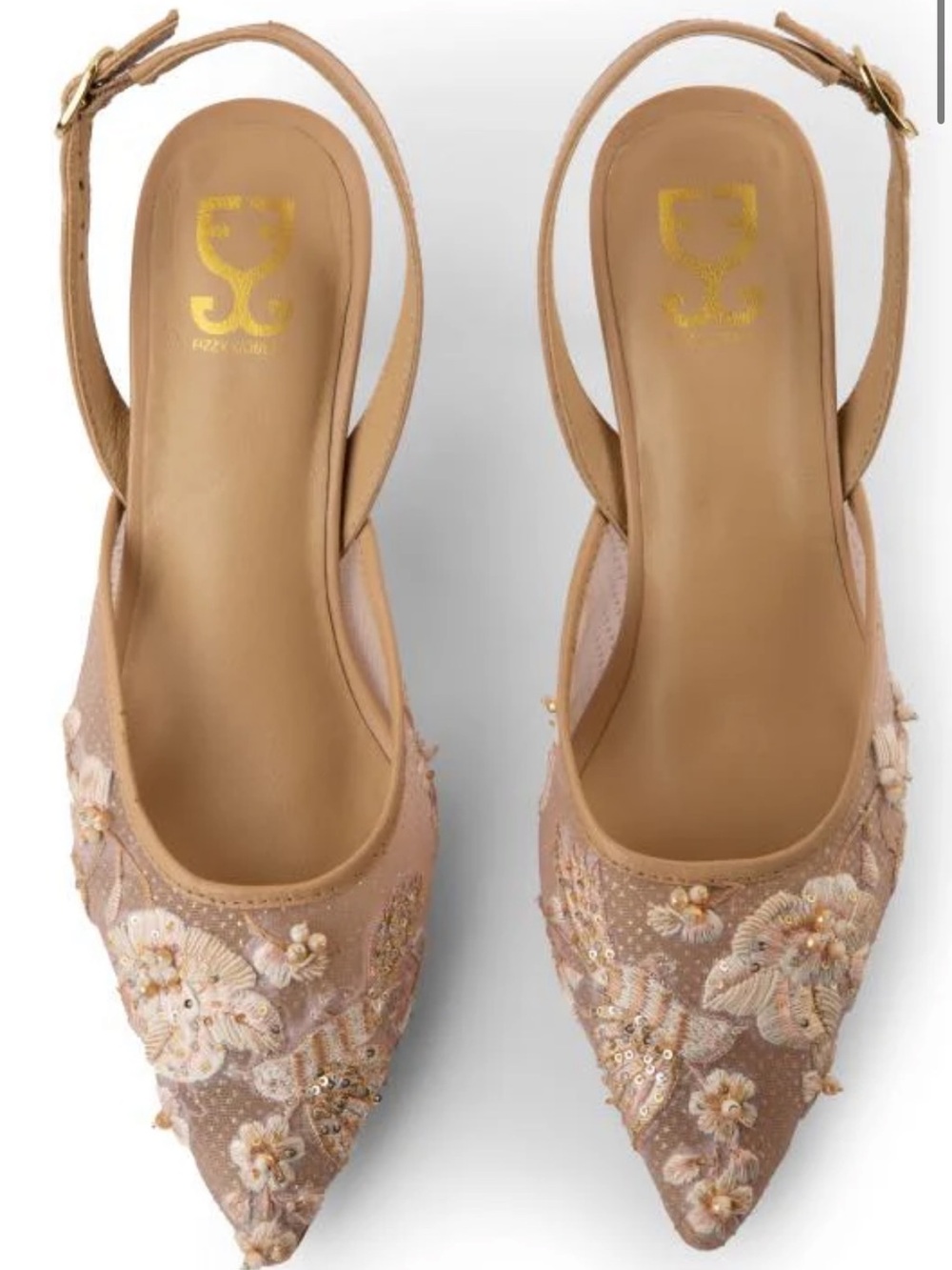 Embroidered Nude Floral Slingback Mules